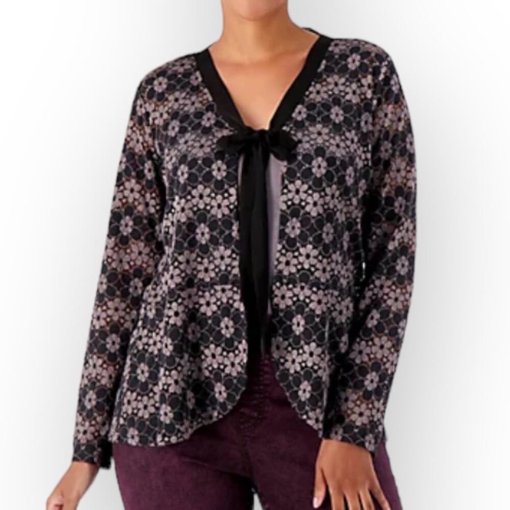 LOGO BY LORI GOLDSTEIN NWOT Lace Tie Front Cardigan XS Castlerock Style# A565484
